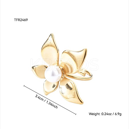 304 Stainless Steel with Plastic Pearl Cuff Open Rings for Women FS-WGC34D6-01-1