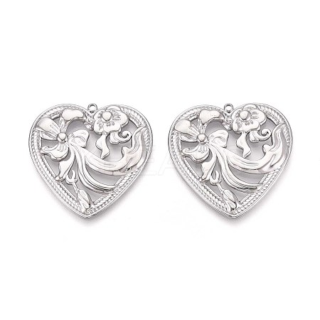 304 Stainless Steel Hollow Flower Heart Pendants STAS-T067-40P-1
