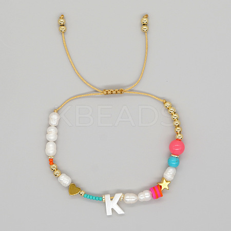 Bohemian Style Shell Letter Bead Braided Bead Bracelets for Women WG07C1E-11-1
