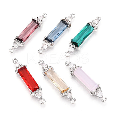 Brass Micro Pave Clear Cubic Zirconia and Glass Connector Charms KK-T076-02P-1