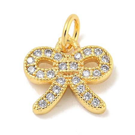 Rack Plating Brass Micro Pave Clear Cubic Zirconia Pendants KK-B093-01A-G-1