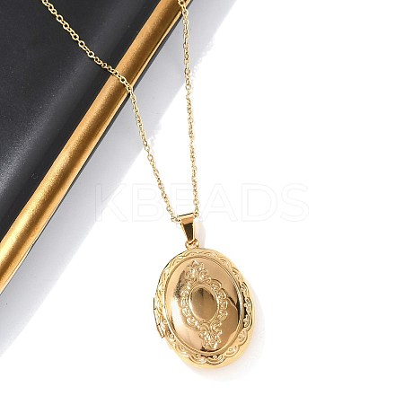 304 Stainless Steel Oval Locket Pendant Cable Chain Necklaces for Women NJEW-M050-04D-G-1