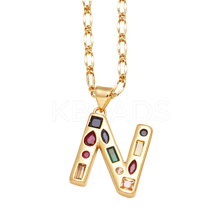 Brass Pave Colorful Cubic Zirconia Initial Pendant Necklaces FS-WG26597-14-1