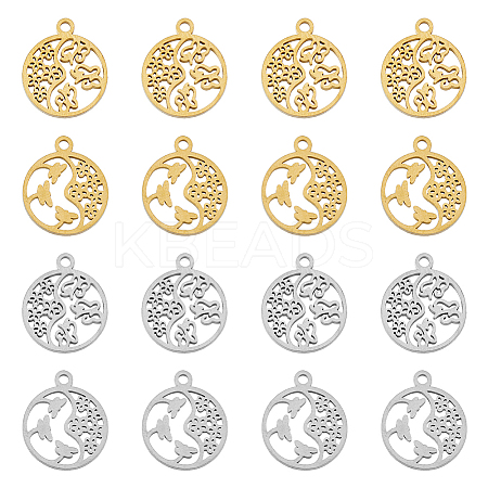16Pcs 4 Style 304 Stainless Steel Textured Pendants Ion Plating(IP) STAS-DC0013-03-1