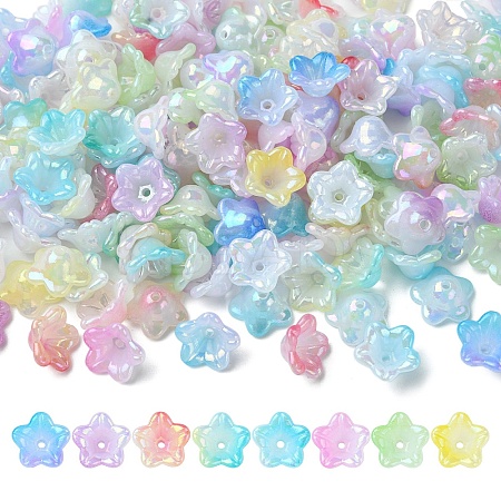 200Pcs 8 Colors Iridescent Acrylic Bead Caps TACR-YW0002-22-1
