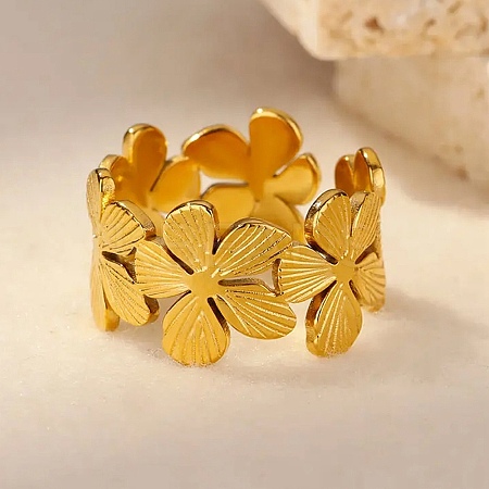 304 Stainless Steel Adjustable Open Cuff Rings for Women LS-RJEW-U060-03A-G-1