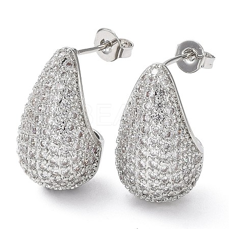 Cubic Zirconia Teardrop Stud Earrings EJEW-H137-01P-01-1