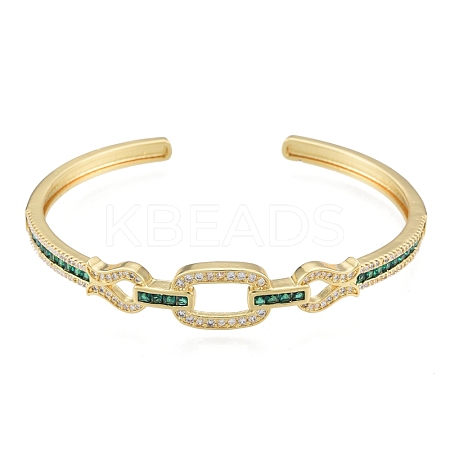 Cubic Zirconia Oval & Fish Open Cuff Bangle BJEW-G651-06G-03-1