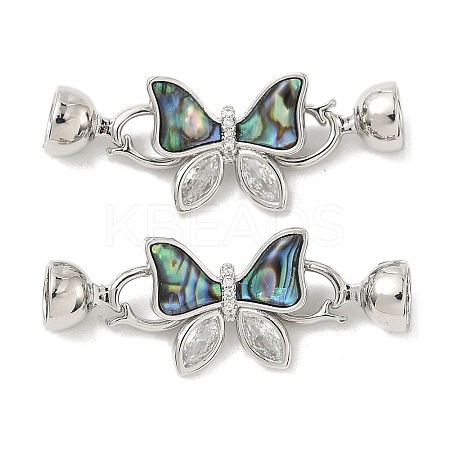 Butterfly Brass Micro Pave Clear Cubic Zirconia Fold Over Clasps KK-U059-28P-1