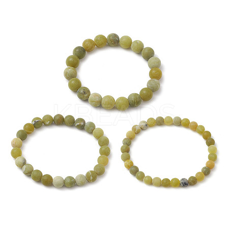 3Pcs Frosted Natural TaiWan Jade Round Beaded Stretch Bracelets for Women Men BJEW-JB11478-1