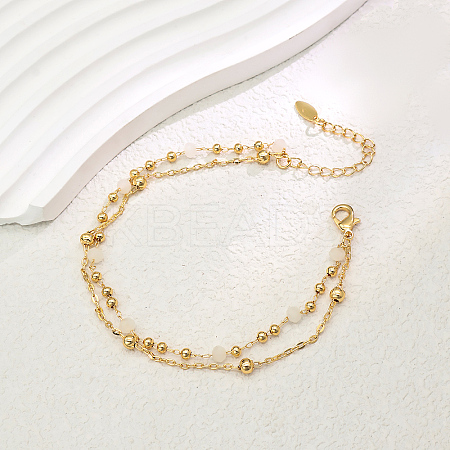 Fashionable Vintage Style Brass & Faceted Glass Rondelle Beads Double Layer Adjustable Ladies Anklets FX2573-1-1