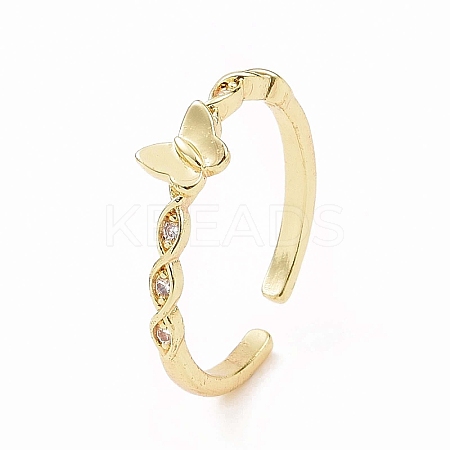 Clear Cubic Zirconia Butterfly Open Cuff Ring RJEW-B028-16G-1