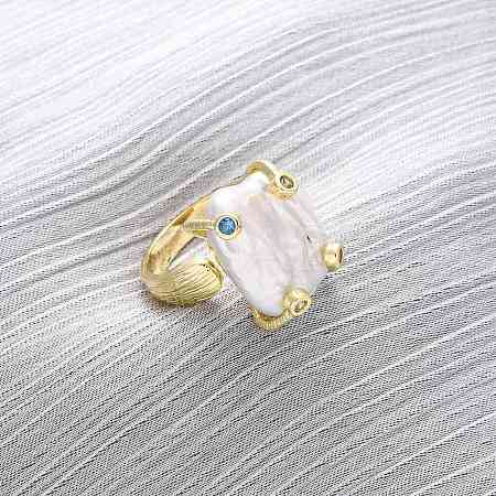 Brass with Natural Baroque Pearl Finger Rings RJEW-Q023-01G-1