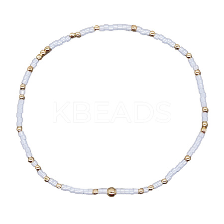 Minimalist Glass Seed Beads & Brass Beads Stretch Bracelets for Women BC0195-21-1