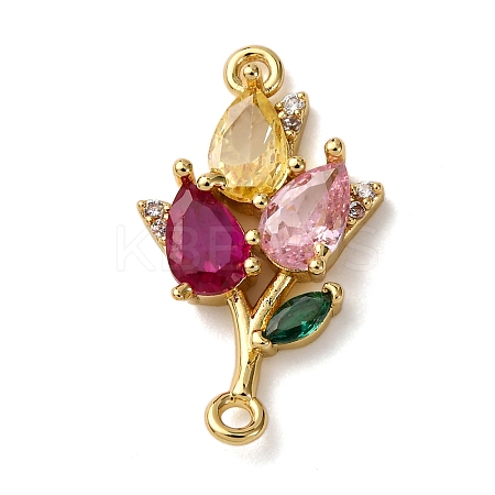 Brass Pave Colorful Cubic Zirconia Flower Links Connector Charms KK-C119-12G-1
