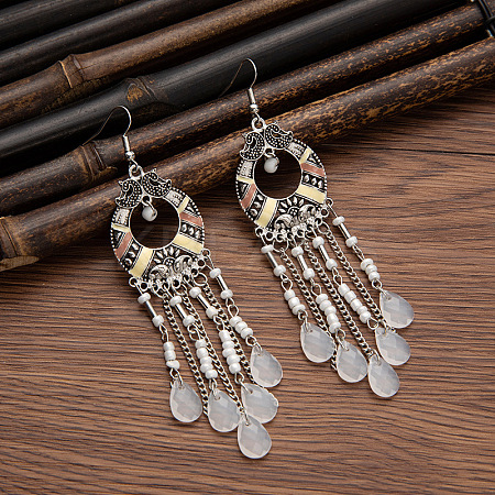Tibetan Style Alloy Resin Dangle Earrings FS-WG46048-06-1