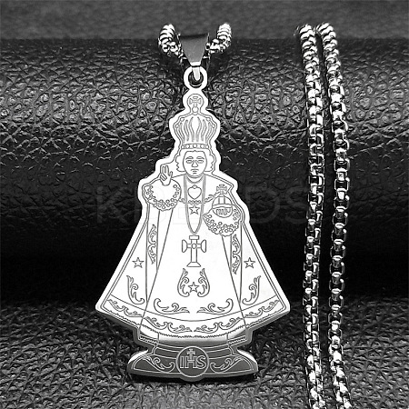 201 Stainless Steel Saint Benedict Medal Pendant Necklaces LS-NJEW-K283-37P-1
