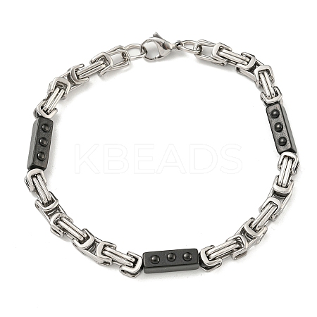 Two Tone 304 Stainless Steel Rectangle & Byzantine Chain Bracelet BJEW-B078-40BP-1
