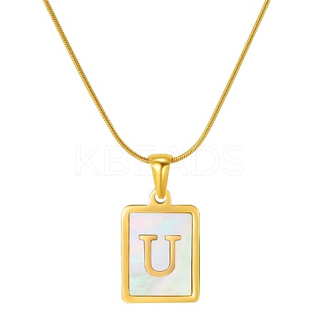 Stainless Steel Snake Bone Chain Alphabet Necklace with Shell Pendant WD3660-21-1