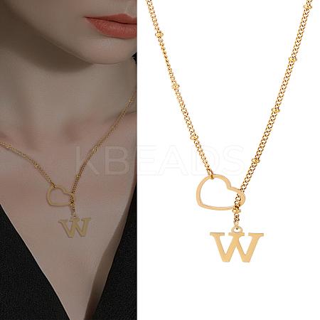 1Pc Letter & Heart Stainless Steel Lariat Necklaces for Women NJEW-LP0002-87G-W-1