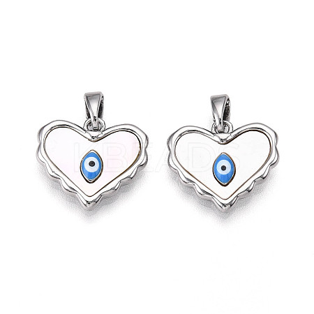 Brass Pave Natural Shell Heart Pendants KK-N258-07P-1