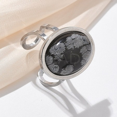Oval Natural Snowflake Obsidian Finger Rings RJEW-M062-02P-06-1