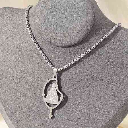 201 Stainless Steel Nossa Senhora Aparecida Virgin Pendant Box Chain Necklaces NJEW-H055-07P-1