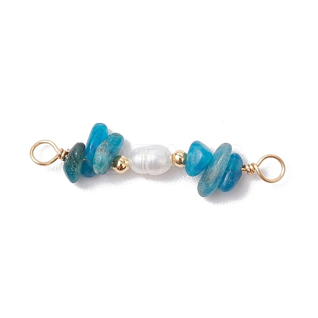 Natural Apatite Chip & Natural Cultured Freshwater Pearl Rice Beaded Connector Charms PALLOY-JF03707-10-1