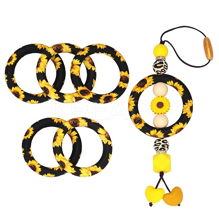 5Pcs Ring Food Grade Eco-Friendly Silicone Focal Beads JX893N-1