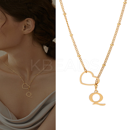 1Pc Letter & Heart Stainless Steel Lariat Necklaces for Women NJEW-LP0002-87G-Q-1