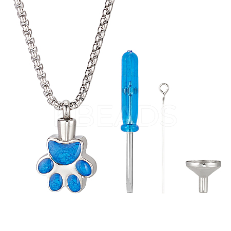 DIY Cat Paw Print Stainless Steel Enamel Urn Ashes Pendant Necklaces Making Kits DIY-NB0012-91A-1