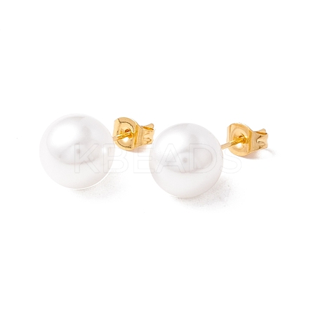 6 Pair Shell Pearl Round Ball Stud Earrings EJEW-A067-18A-G-1