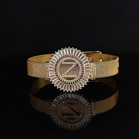 Brass Micro Pave Clear Cubic Zirconia Bangles for Women FS-WGA7409-12-1