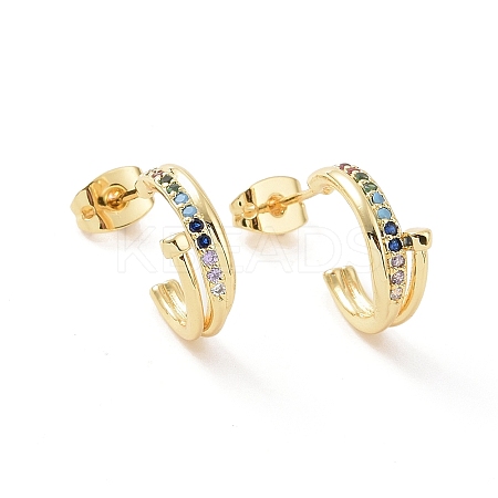 Colorful Cubic Zirconia C-shape Stud Earrings EJEW-P224-06G-1