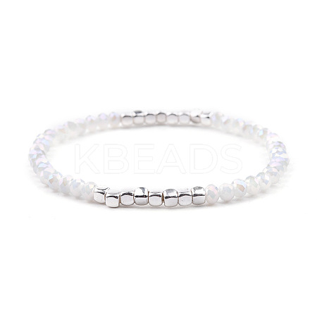 Gold-tone Miyuki Elastic Crystal Beaded Bracelet with Acrylic Tube Beads ST5363577-1