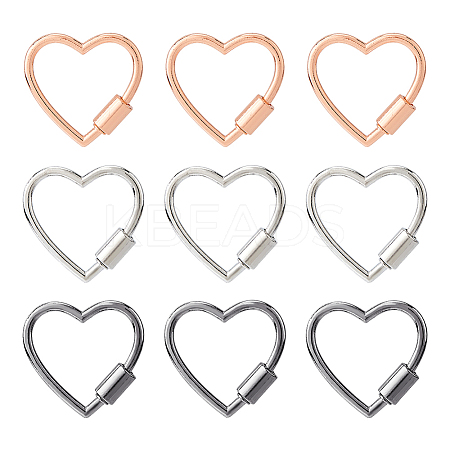 9Pcs 3 Colors Alloy Heart-shaped Locking Carabiner Clasps FIND-DC0005-45-1