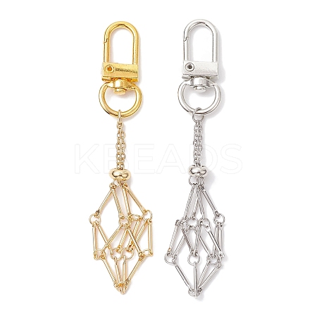 2Pcs 2 Colors Brass Bar Link Chains Pouch Stone Pendant Decorations HJEW-JM02036-1