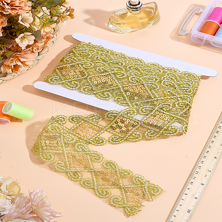 5 Yards Polyester Flower Lace Ribbon with Paillettes SRIB-LP0001-20B-1