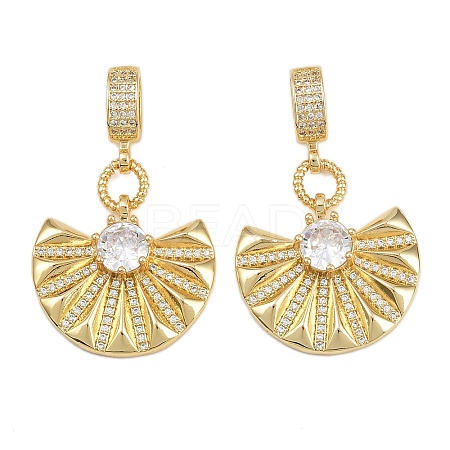 Brass Pave Clear Cubic Zirconia Fan Pendants KK-C132-22G-1