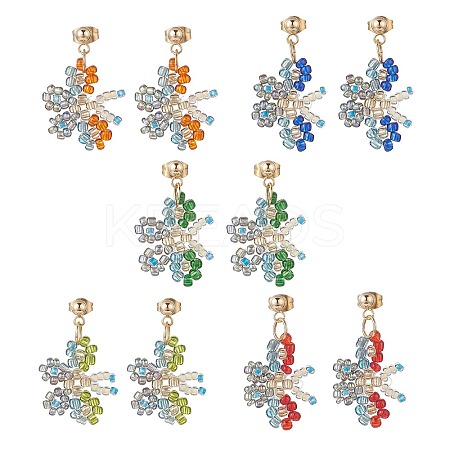 Glass Beaded Butterfly Dangle Stud Earring EJEW-JE05135-1