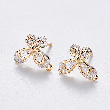 Brass Cubic Zirconia Stud Earring Findings LS-X-KK-T049-08G-NF-1