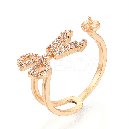 Scissors Shape Brass Micro Pave Clear Cubic Zirconia Cup Peg Ring Settings KK-T076-11G-1