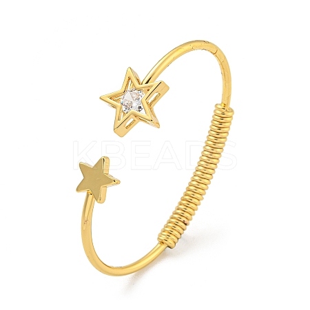 Star Brass Pave Clear Cubic Zirconia Open Cuff Bangles for Women BJEW-G704-03G-1