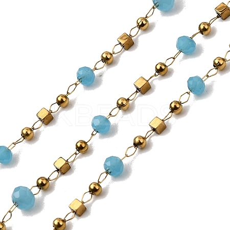 Handmade 304 Stainless Steel Glass Rondelle Link Chains CHS-L032-08G-01-1