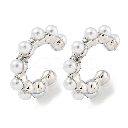 Rack Plating Brass Plastic Pearl Beads Cuff Earrings for Women EJEW-I302-01P-1