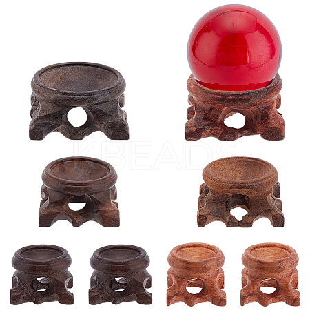 8Pcs 6 Styles Flat Round Wood Display Base Stand Holder for Crystal Ball DJEW-WR0001-04-1