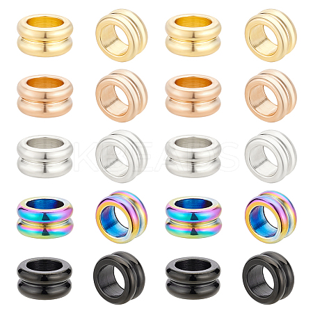 30Pcs 5 Colors 304 Stainless Steel Grooved Beads STAS-UN0055-34-1