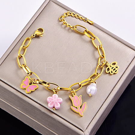 304 Stainless Steel Enamel Charm Bracelets FS-WGFBDE5-05-1