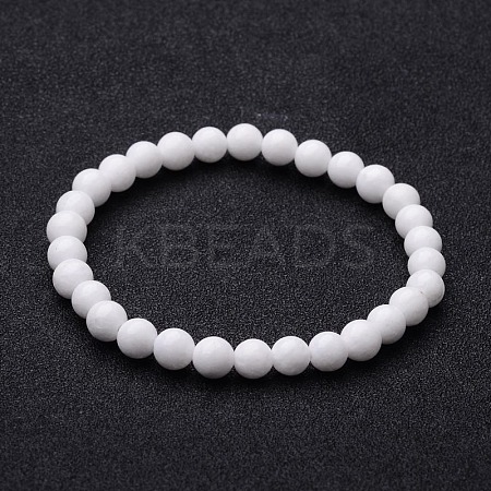 Natural White Jade Round Beaded Stretch Bracelets BJEW-F202-06-1