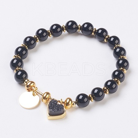 Natural Dyed & Heated Black Agate Beads Stretch Bracelets BJEW-I261-01F-1